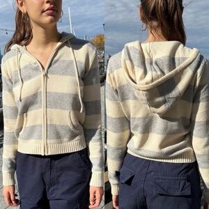 New Y2K Brandy Melville Striped Sweater Zip-Up Hoodie Small Medium 6 8 Deadstock
